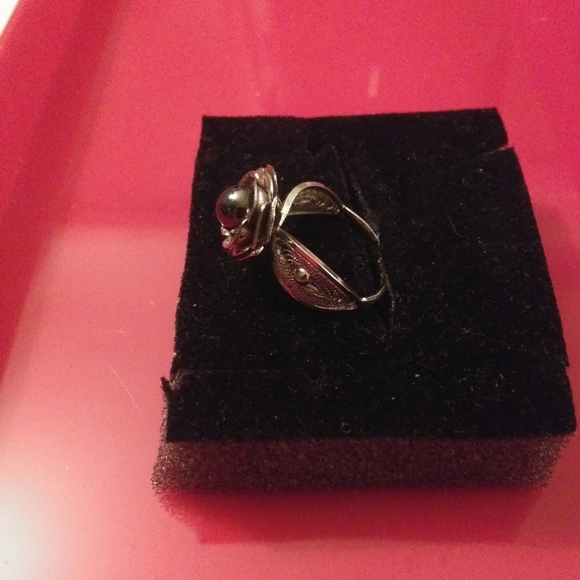 Sterling 925 Flower Ring AKOYA BLACK PEARL - Picture 5 of 8